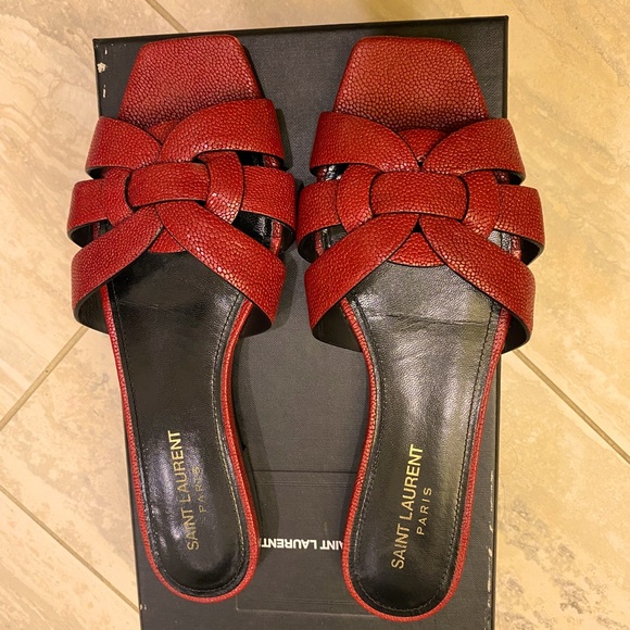 Saint Laurent Tribute Leather Slides 7 1/2 - Picture 3 of 7